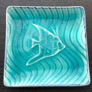 Japanese Ceramic Pottery Dish Water And Fish Accents Tray